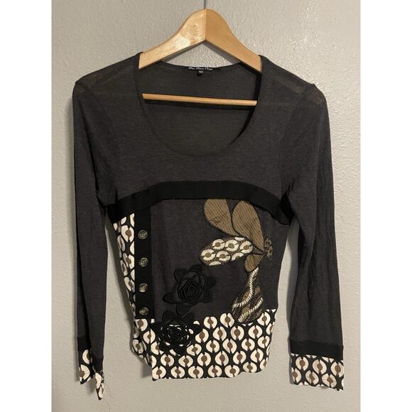 Bleu Blanc Rouge Womens Top Size FR 40 Floral Applique Art to Wear Wacky Y2K - Picture 1 of 9